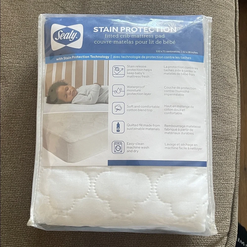 💜Sealy Stain Protection Waterproof Fitted Crib Mattress Pad